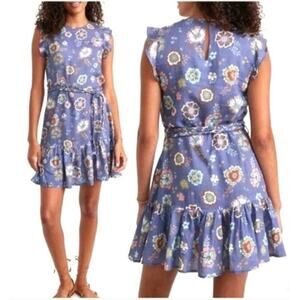 Marine Layer Laney Dress Ruffle Sleeve Tiered Mini Marlin Hibiscus Floral NWT S